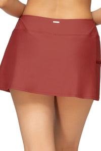 Back view of Sunsets Tuscan Red Sporty Swim Skirt