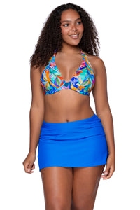 Front view of Sunsets Alegria Muse Halter Top with matching Sporty Swim Skirt