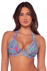 Front view of Sunsets Paisley Pop Muse Halter Top