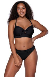 Front view of Sunsets Black Colette Bralette Top with matching Unforgettable Bottom bikini