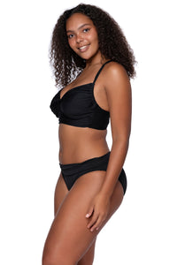 Side view of Sunsets Black Colette Bralette Top with matching Unforgettable Bottom bikini