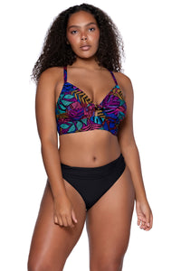 Front view of Sunsets Panama Palms Colette Bralette Top with matching Hannah High Waist bikini bottom