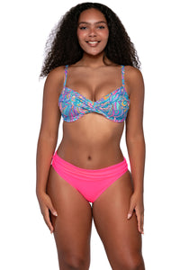 Front view of Sunsets Paisley Pop Crossroads Underwire Top with matching Unforgettable Bottom bikini