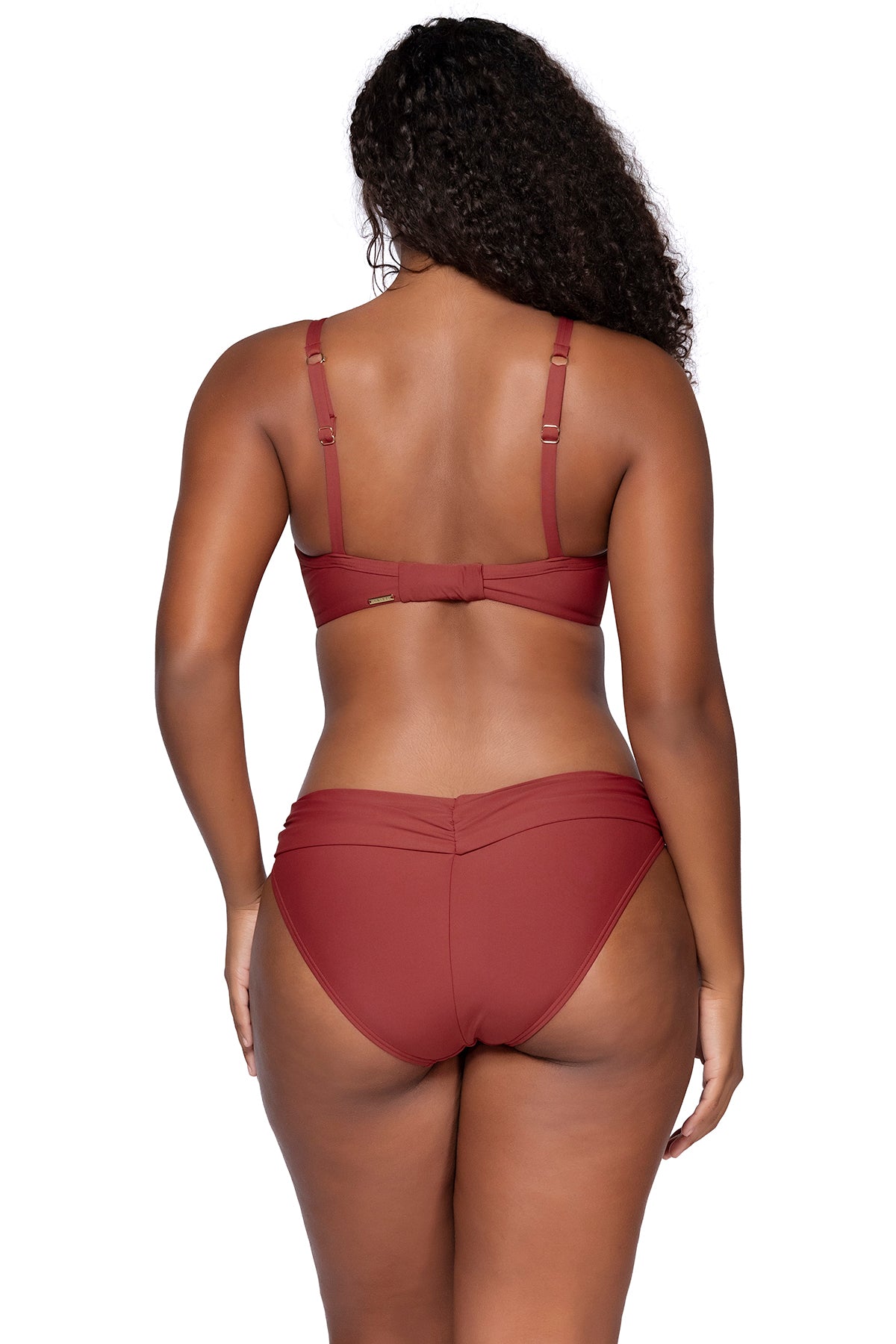 Back view of Sunsets Tuscan Red Crossroads Underwire Top Unforgettable Bottom bikini