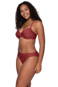 Side view of Sunsets Tuscan Red Crossroads Underwire Top Unforgettable Bottom bikini