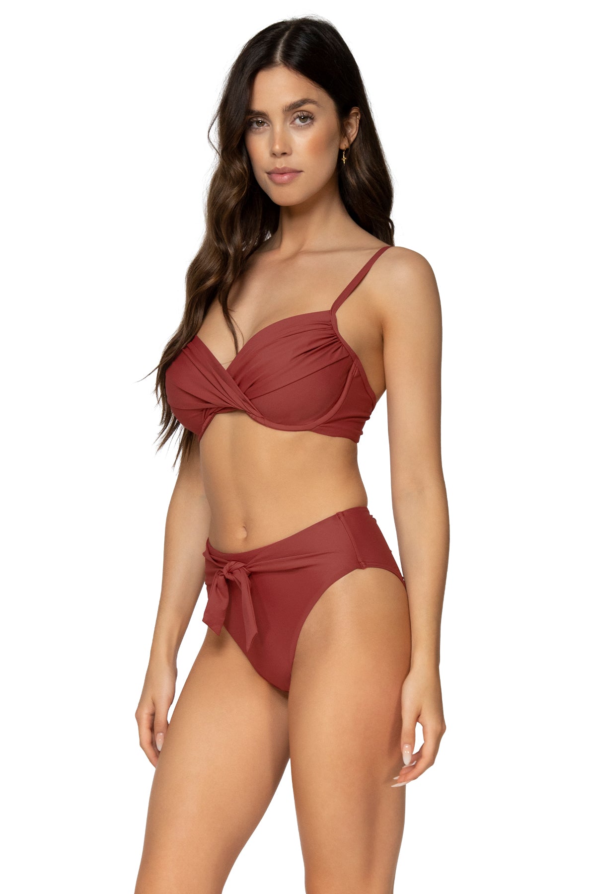 Side view of Sunsets Tuscan Red Crossroads Underwire Top