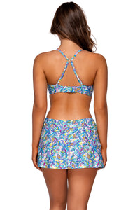 Back view of Sunsets Rainbow Falls Sporty Swim Skirt with matching Crossroads Underwire bikini top