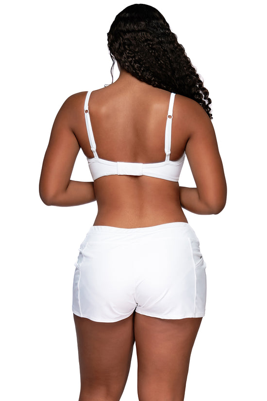 Back view of Sunsets White Lily Crossroads Underwire bikini top with White Lily Laguna Swim Short, featuring alternate model