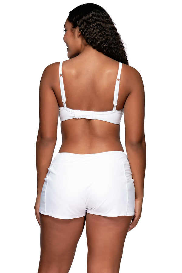 Back view of Sunsets Escape White Lily Laguna Swim Short with matching Crossroads Underwire bikini top