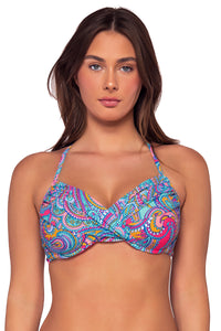 Front view of Sunsets Paisley Pop Crossroads Underwire Top