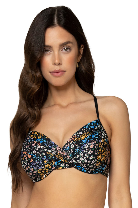Front view of Sunsets Sunbloom Crossroads Underwire Top