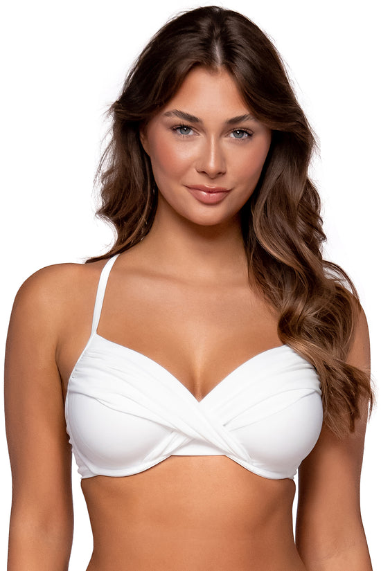 Front view of Sunsets White Lily Crossroads Underwire bikini top