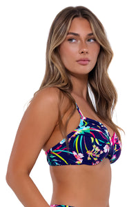 Side pose #4 of Taylor wearing Sunsets Island Getaway Crossroads Underwire Top