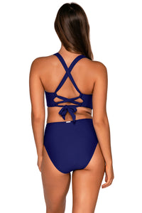 Back view of Sunsets Indigo High Road Bottom with matching Elsie Top underwire bikini