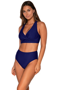 Side view of Sunsets Indigo High Road Bottom with matching Elsie Top underwire bikini