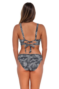 Back pose #1 of Taylor wearing Sunsets Fanfare Seagrass Texture Elsie Top with matching Unforgettable Bottom bikini