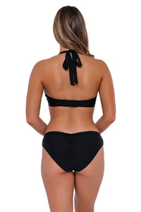 Back pose #1 of Taylor wearing Sunsets Black Vienna V-Wire Top with matching Alana Reversible Hipster bikini bottom