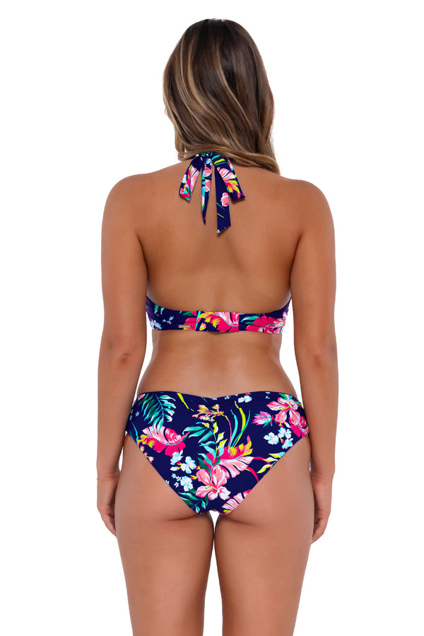 Back pose #1 of Taylor wearing Sunsets Island Getaway Vienna V-Wire Top with matching Alana Reversible Hipster bikini bottom