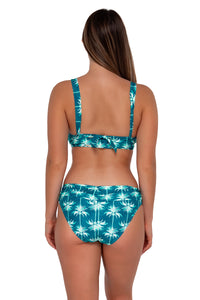 Back pose #1 of Taylor wearing Sunsets Palm Beach Vienna V-Wire Top paired with Unforgettable Bottom swim hipster