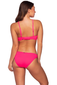 Back view of Sunsets Neon Pink Femme Fatale Hipster Bottom with matching Kauai Keyhole bikini top
