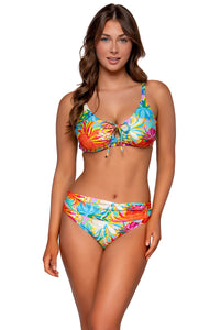 Front view of Sunsets Lotus Unforgettable Bottom with matching Kauai Keyhole bikini top
