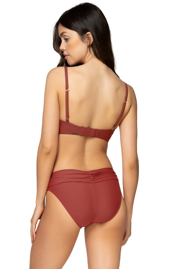 Back view of Sunsets Tuscan Red Kauai Keyhole Top with matching Unforgettable Bottom bikini