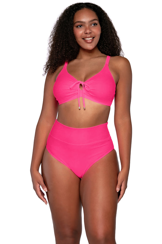 Front view of Sunsets Neon Pink Kauai Keyhole Top
