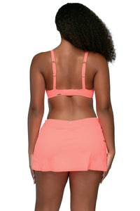 Back view of Sunsets Neon Coral Kauai Keyhole Top with matching Sporty Swim Skirt