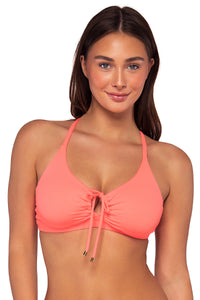 Front view of Sunsets Neon Coral Kauai Keyhole Top