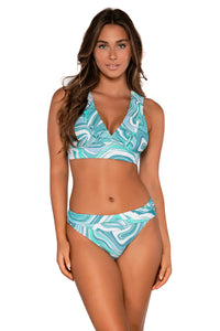 Front view of Sunsets Moon Tide Willa Wireless Top with matching Unforgettable Bottom bikini