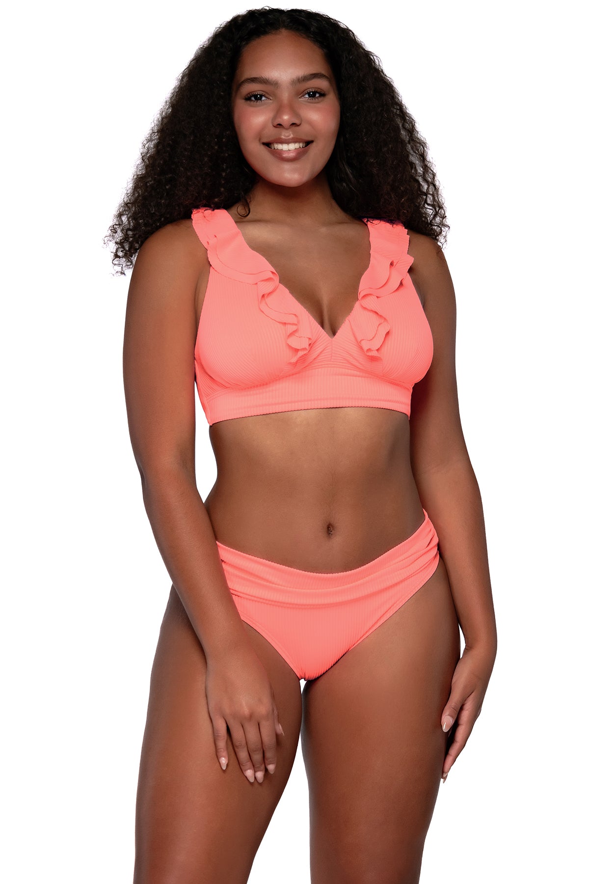 Charger l&amp;#39;image dans la galerie, Front view of Sunsets Neon Coral Willa Wireless Top
