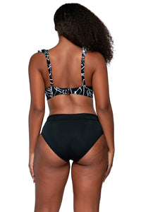 Back view of Sunsets Lost Palms Willa Wireless Top with Black Hannah High Waist bikini bottom showing scrunched waist