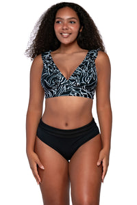 Front view of Sunsets Lost Palms Willa Wireless Top with Black Hannah High Waist bikini bottom showing scrunched waist