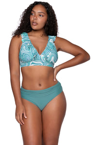 Front view of Sunsets Moon Tide Willa Wireless Top with matching Hannah High Waist bikini bottom showing scrunched waist