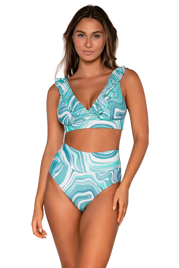 Front view of Sunsets Moon Tide Hannah High Waist Bottom with matching Willa Wireless bikini top