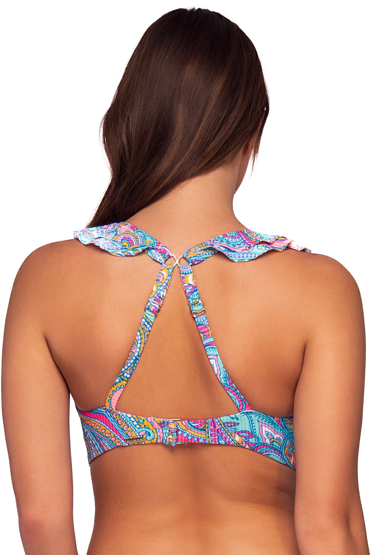 Back view of Sunsets Paisley Pop Willa Wireless Top showing crossback straps