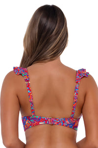 Back pose #1 of Taylor wearing Sunsets Rue Paisley Willa Wireless Top