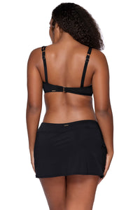 Back view of Sunsets Black Sporty Swim Skirt with matching Taylor Bralette bikini top