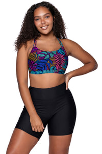 Front view of Sunsets Panama Palms Taylor Bralette Top with matching Bayside Bike Short swim bottom