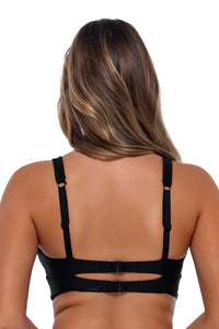 Back pose #1 of Taylor wearing Sunsets Black Danica Top
