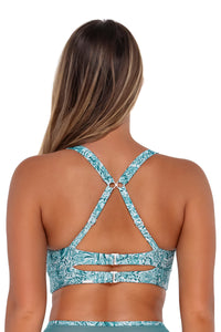 Back pose #1 of Taylor wearing Sunsets By the Sea Danica Top showing crossback straps
