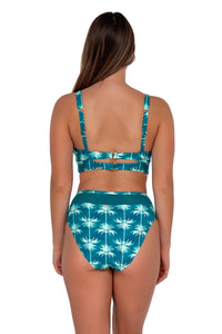 Back pose #1 of Taylor wearing Sunsets Palm Beach Annie High Waist Bottom paired with Danica Top bikini