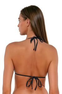 Back pose #1 of Daria wearing Sunsets Slate Seagrass Texture Laney Triangle Top