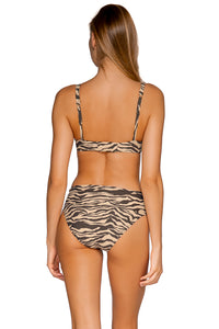 Back view of Sunsets On the Prowl Juliette Underwire Top with matching Hannah High Waist bikini bottom showing folded waist