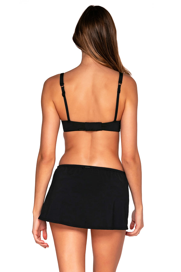 Back view of Sunsets Black Kokomo Swim Skirt with matching Juliette Underwire bikini top
