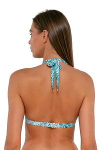 Back pose #3 of Daria wearing Sunsets By the Sea Faith Halter Top