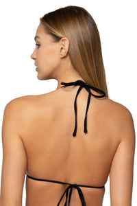 Back view of Sunsets Sunbloom Reversible Starlette Triangle Top