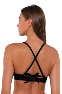 Back pose #1 of Daria wearing Sunsets Black Brooke U-Wire Top showing crossback straps