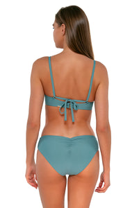 Back pose #1 of Daria wearing Sunsets Ocean Brooke U-Wire Top with matching Alana Reversible Hipster bikini bottom