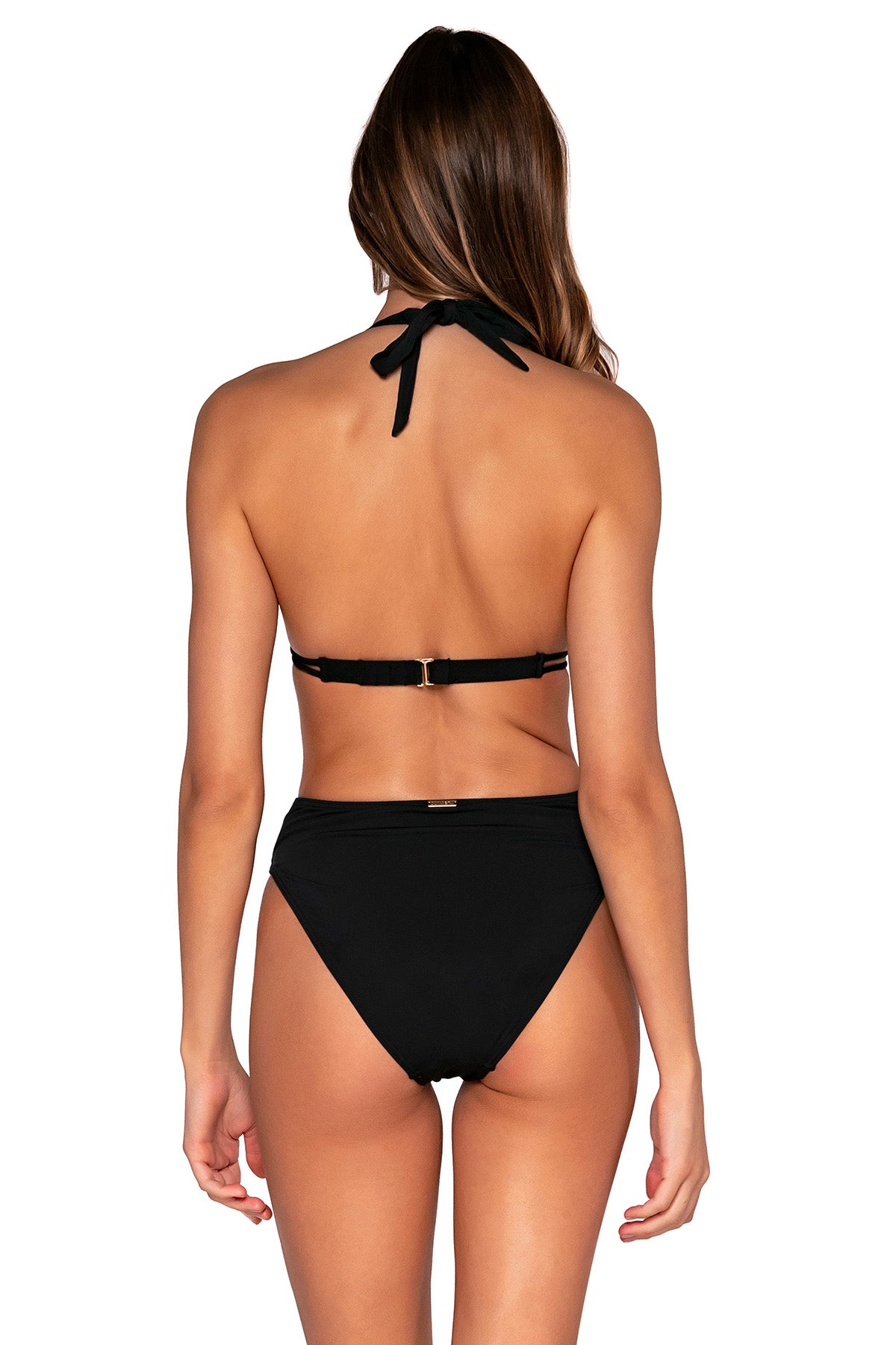 Back view of Sunsets Black Tessa Tie High Rise Bottom
